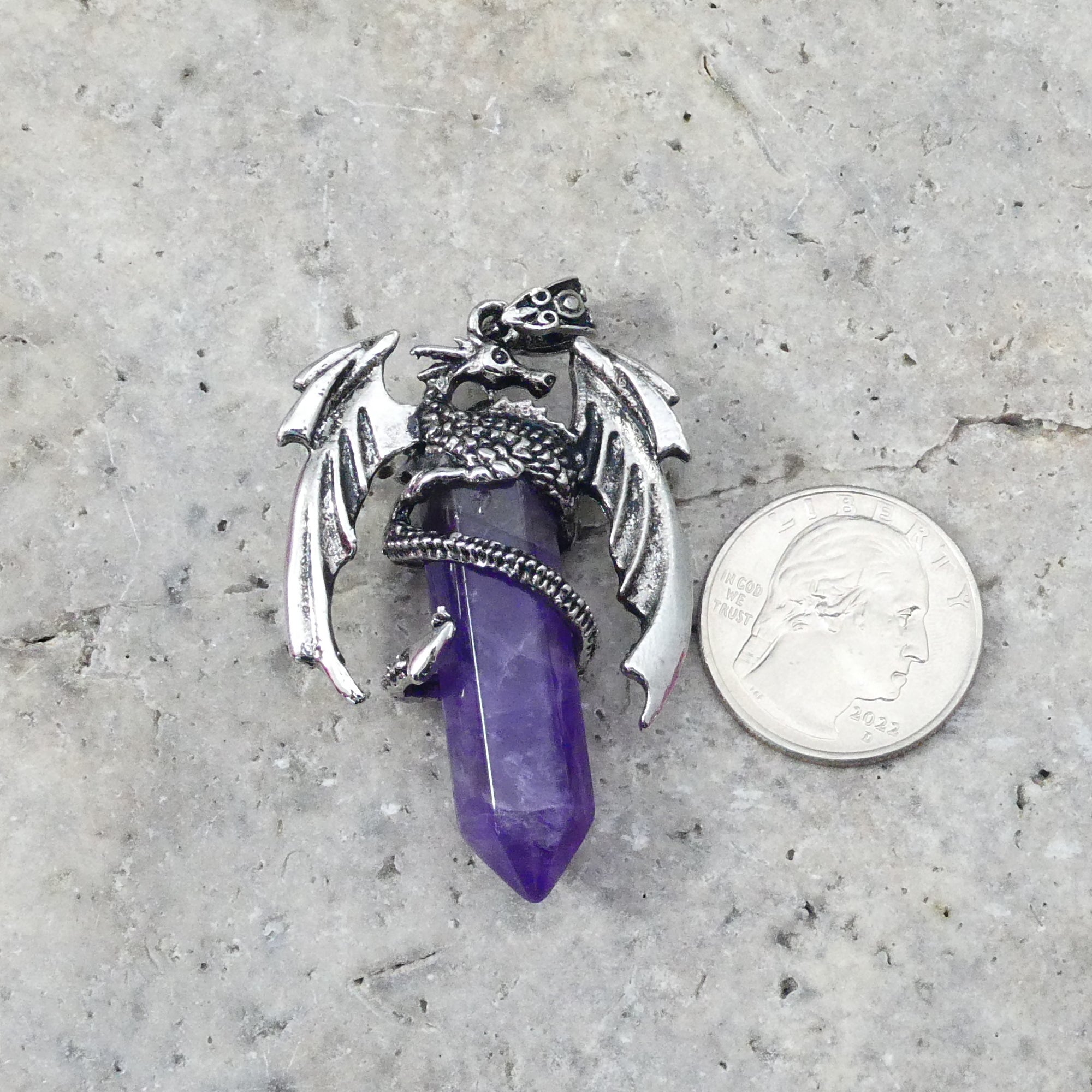 Amethyst Flying  Dragon Point Pendant 34x50mm